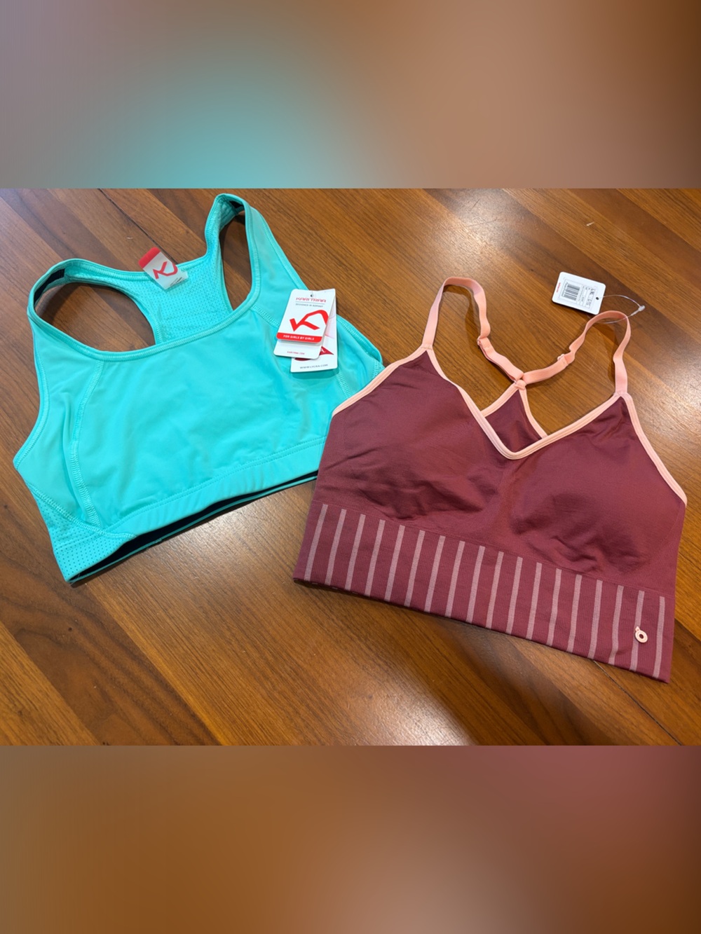 Set of two Kari Traa Women's Spirts bras - Teal and Burgundy